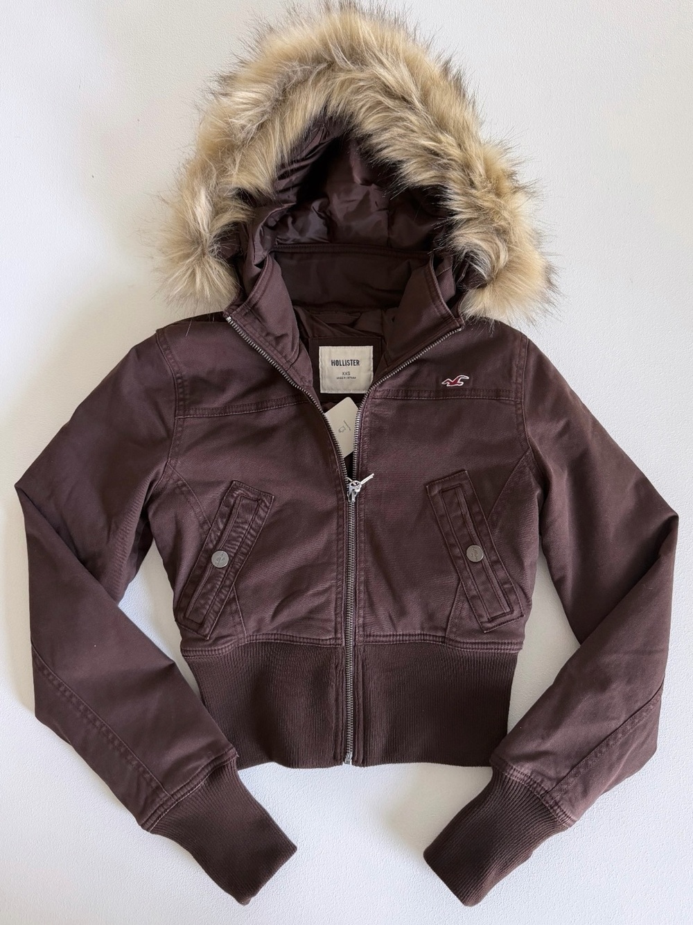 Hollister Brown Faux Fur Hood Cropped Bomber
Jacket